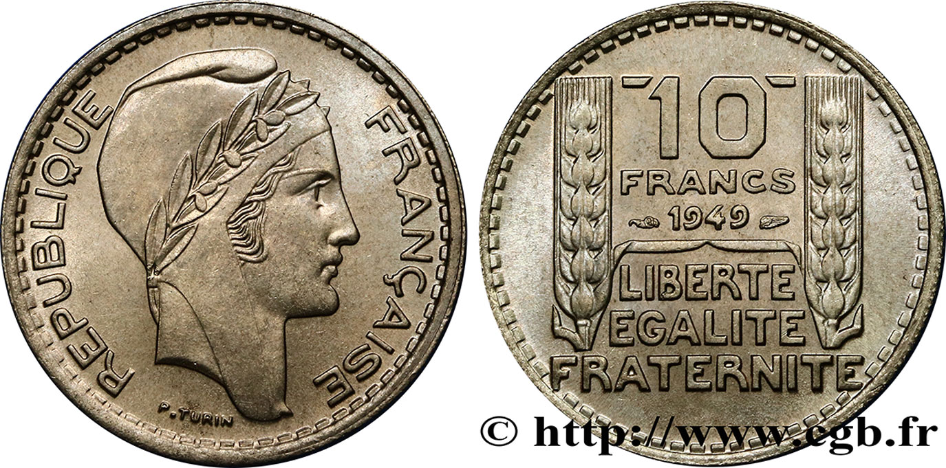 10 francs Turin, petite tête 1949  F.362/6 MS63 