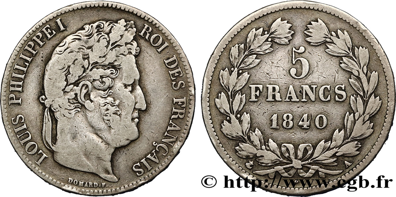 5 francs IIe type Domard 1840 Paris F.324/83 TB25 