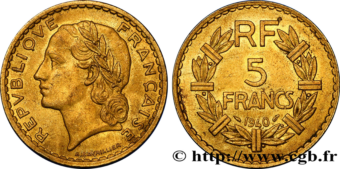 5 francs Lavrillier, bronze-aluminium 1940  F.337/4 BB45 