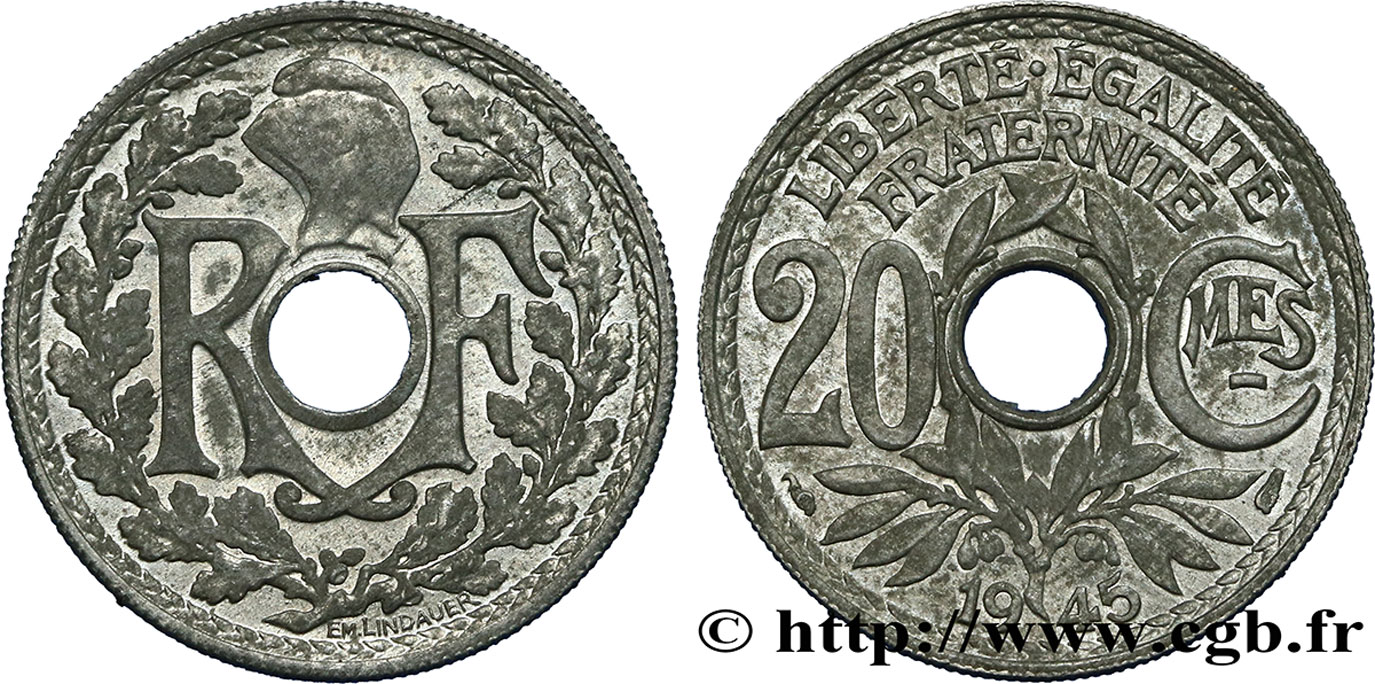 20 centimes Lindauer Zinc 1945  F.155/2 TTB52 