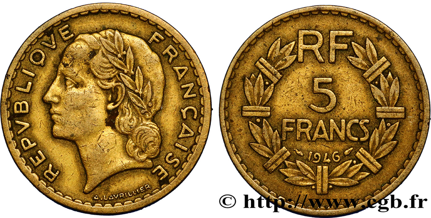 5 francs Lavrillier, bronze-aluminium 1946  F.337/7 BB40 