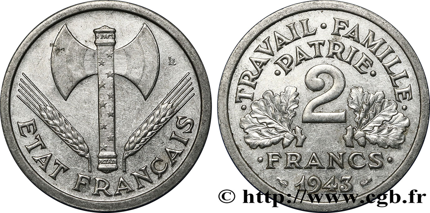 2 francs Francisque 1943  F.270/2 SPL55 
