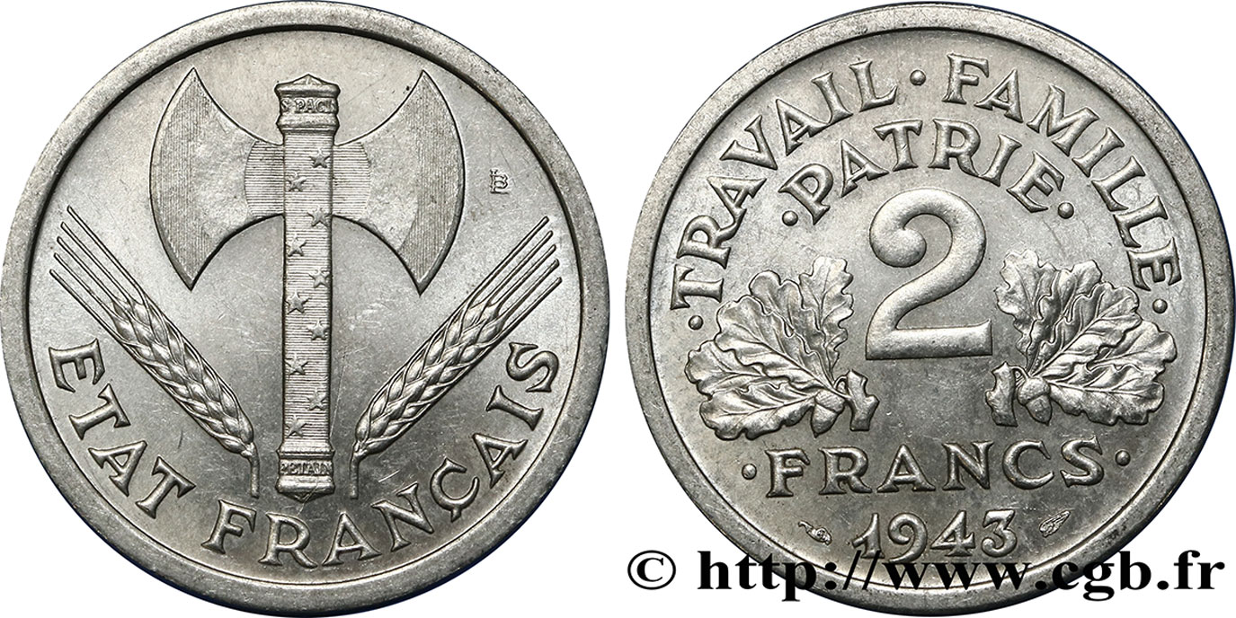 2 francs Francisque 1943  F.270/2 SPL63 