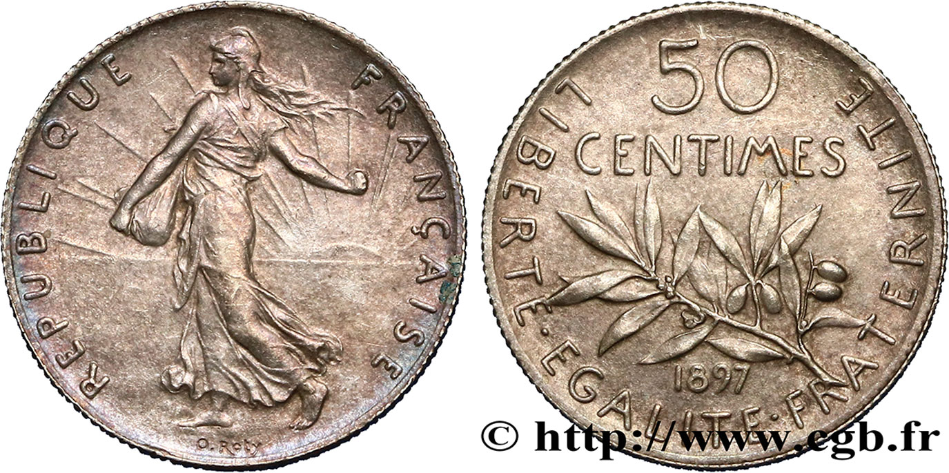 50 centimes Semeuse 1897 Paris F.190/1 EBC60 