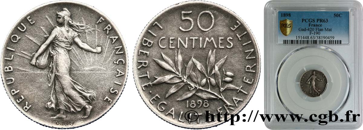 50 centimes Semeuse flan mat 1898  F.190/4 MS63 PCGS
