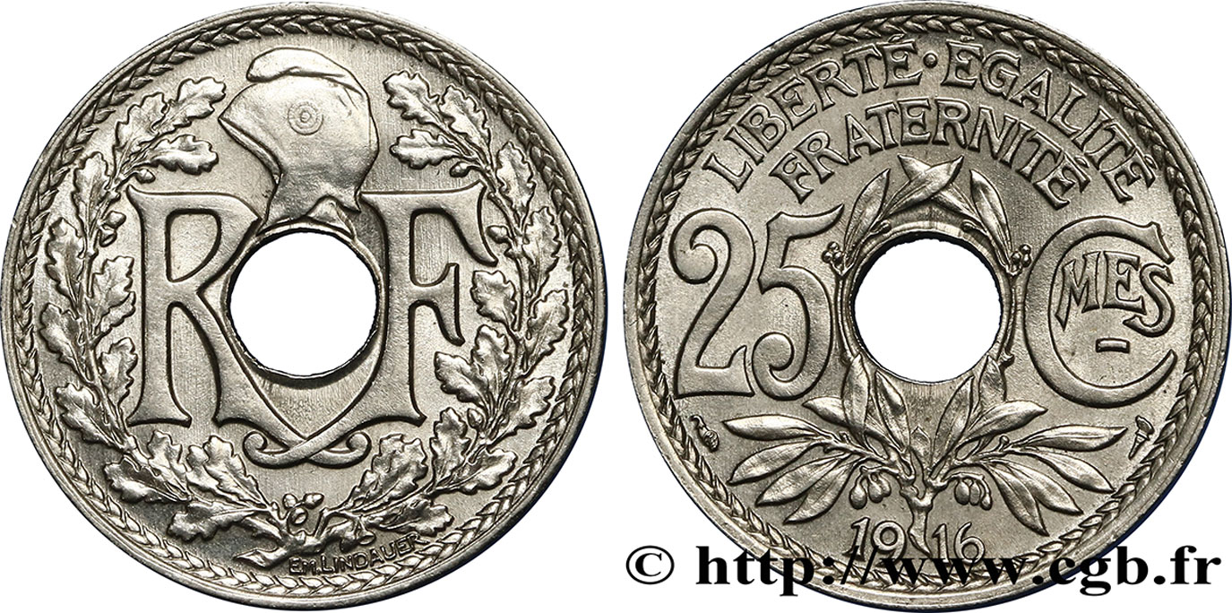 25 centimes Lindauer, Cmes souligné 1916  F.170/4 VZ58 