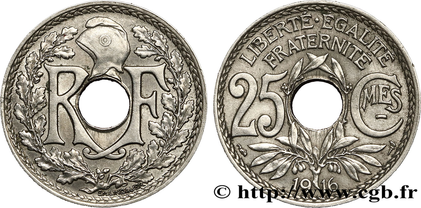 25 centimes Lindauer, Cmes souligné 1916  F.170/4 SUP58 