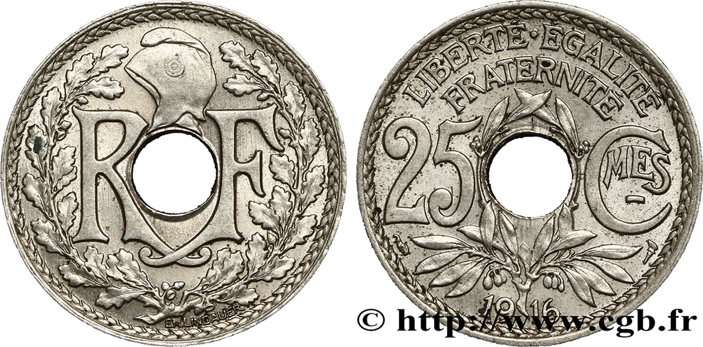 25 centimes Lindauer, Cmes souligné 1916  F.170/4 VZ58 