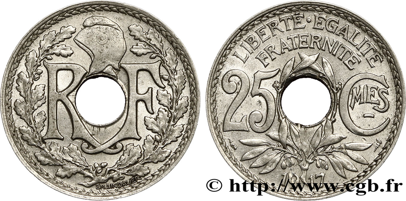 25 centimes Lindauer, Cmes souligné 1917 Paris F.170/5 TTB45 