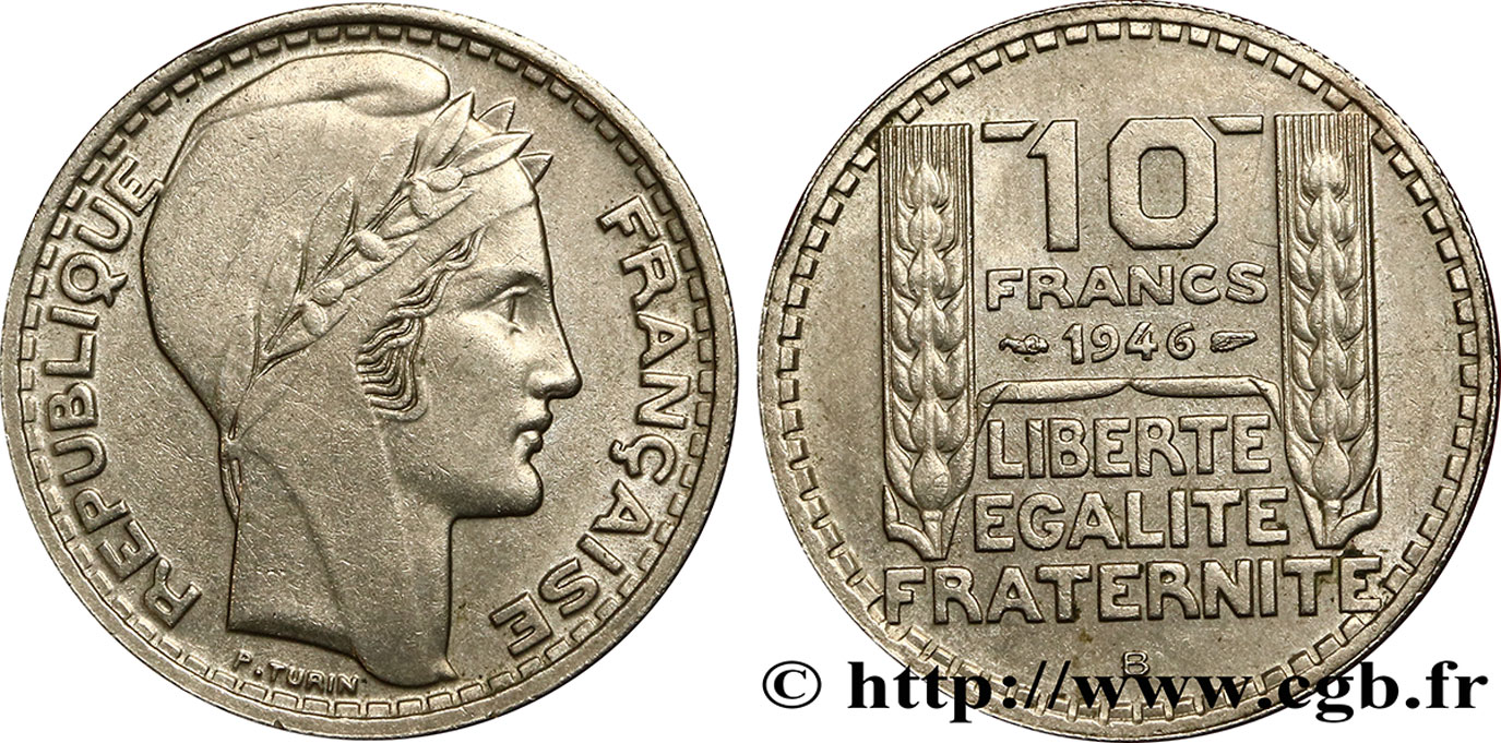 10 francs Turin, grosse tête, rameaux longs 1946 Beaumont-Le-Roger F.361/4 TTB45 