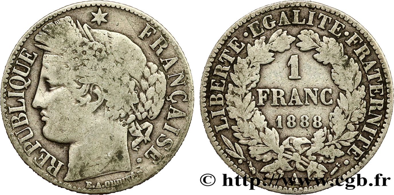 1 franc Cérès, Troisième République 1888 Paris F.216/10 TB25 