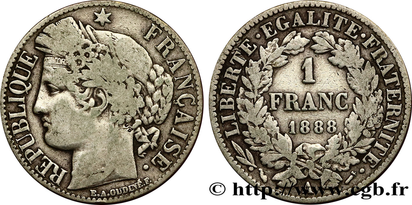 1 franc Cérès, Troisième République 1888 Paris F.216/10 BC25 
