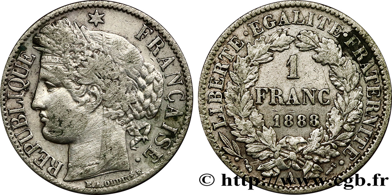 1 franc Cérès, Troisième République 1888 Paris F.216/10 TB25 