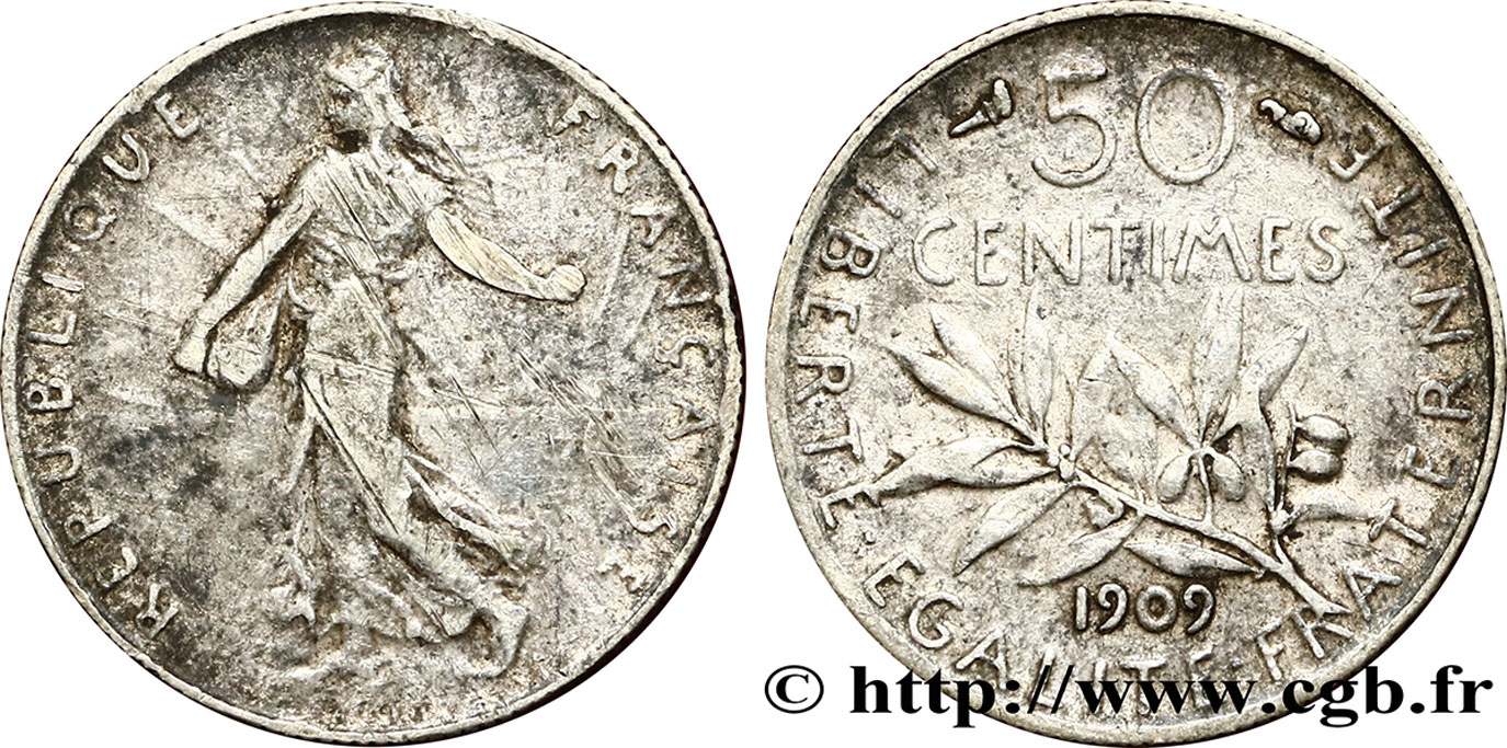 50 centimes Semeuse 1909  F.190/16 XF40 