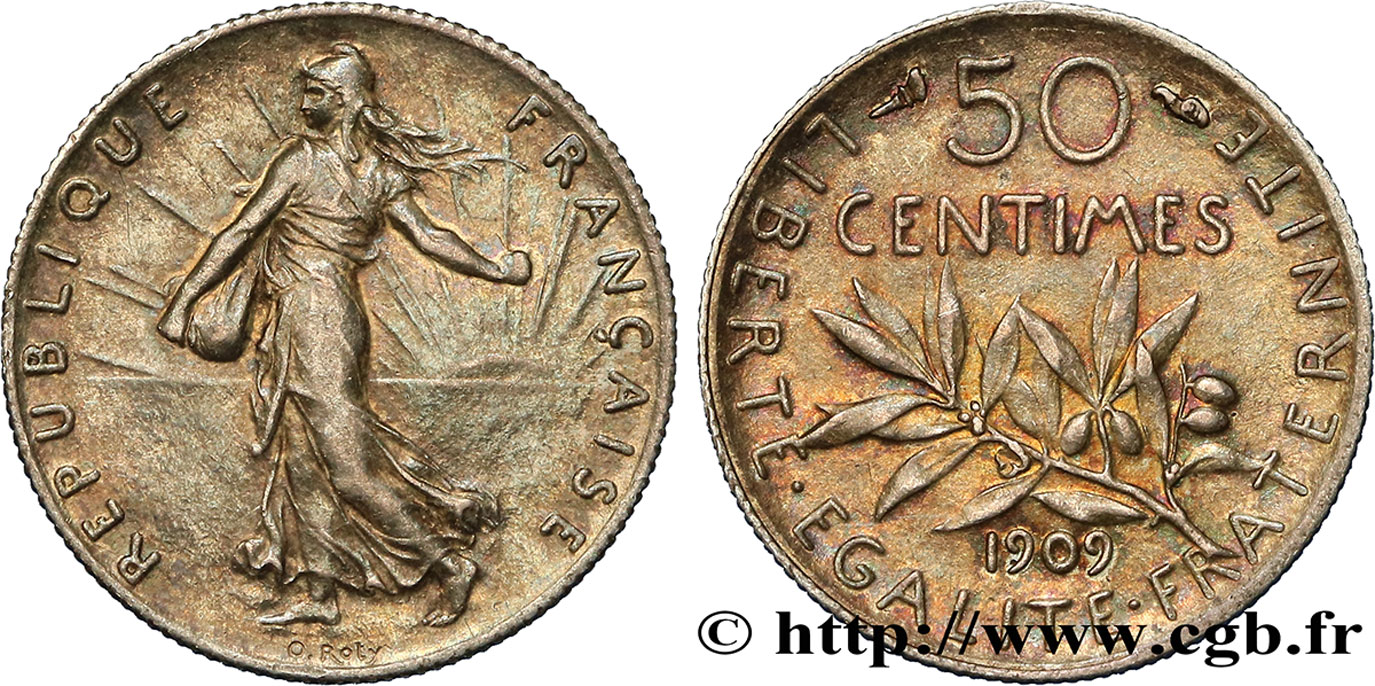 50 centimes Semeuse 1909  F.190/16 AU58 