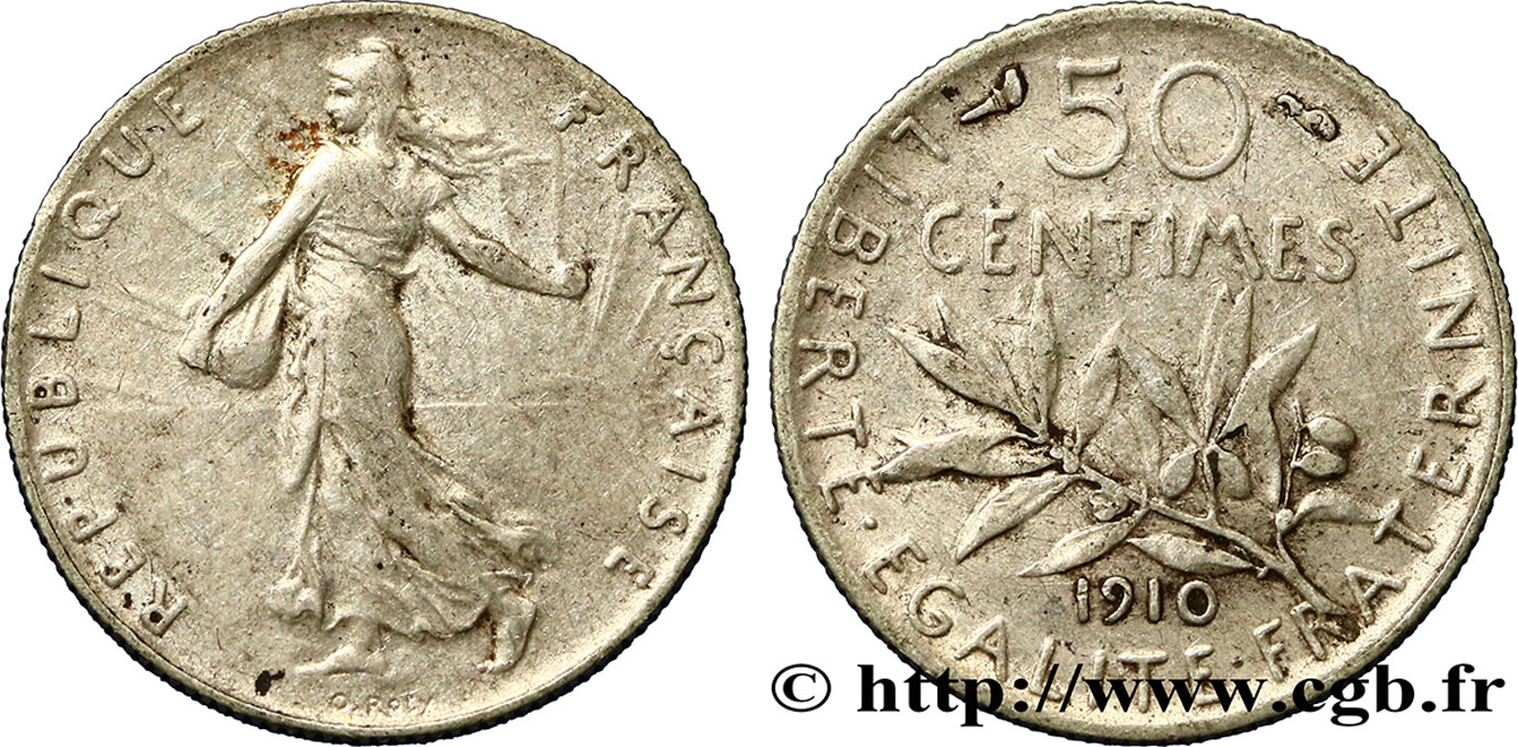 50 centimes Semeuse 1910 Paris F.190/17 XF40 