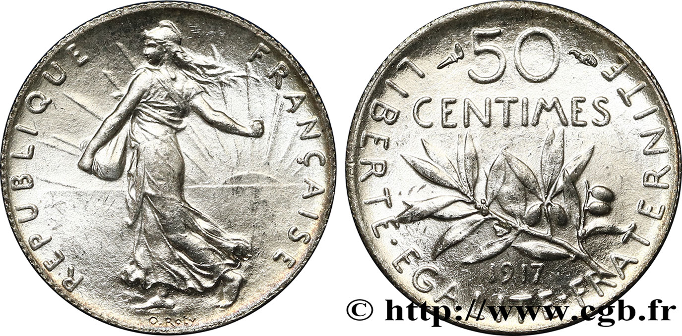 50 centimes Semeuse 1917  F.190/24 SPL63 
