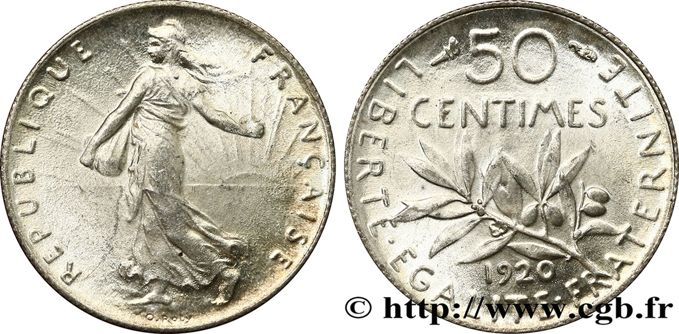 50 centimes Semeuse 1920 Paris F.190/27 MS63 