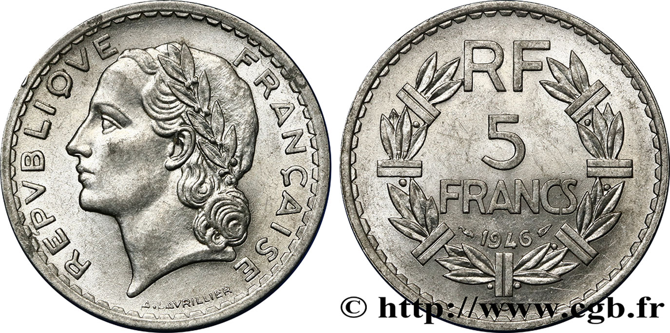 5 francs Lavrillier, aluminium 1946 Castelsarrasin F.339/8 AU58 