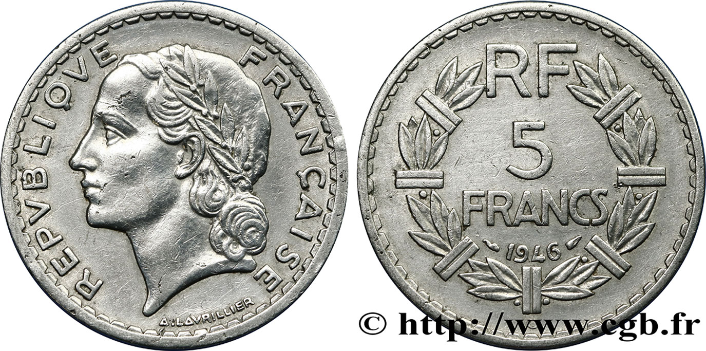 5 francs Lavrillier, aluminium 1946 Castelsarrasin F.339/8 SS40 