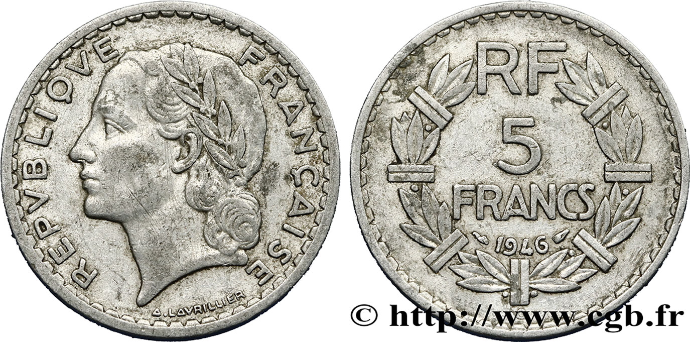 5 francs Lavrillier, aluminium 1946 Castelsarrasin F.339/8 VF30 