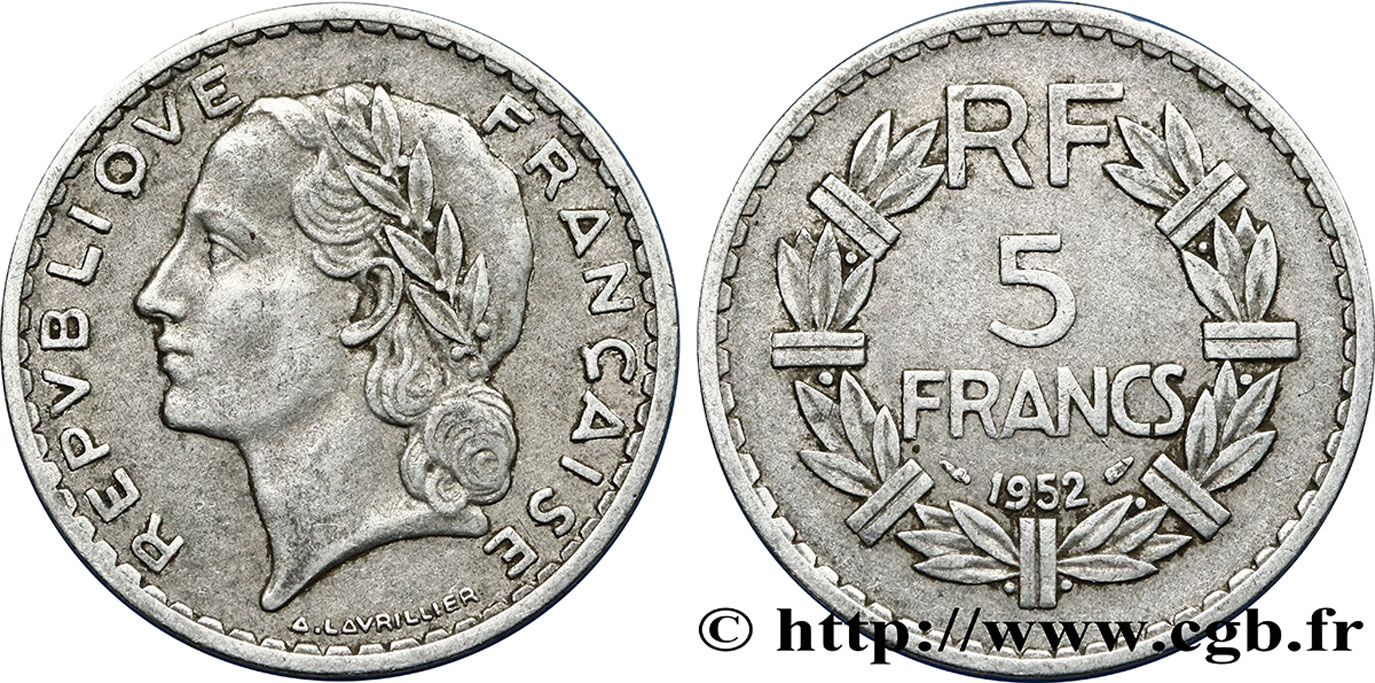 5 francs Lavrillier, aluminium 1952  F.339/22 BC25 