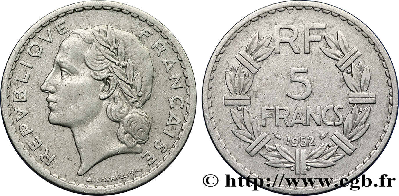 5 francs Lavrillier, aluminium 1952  F.339/22 TB25 