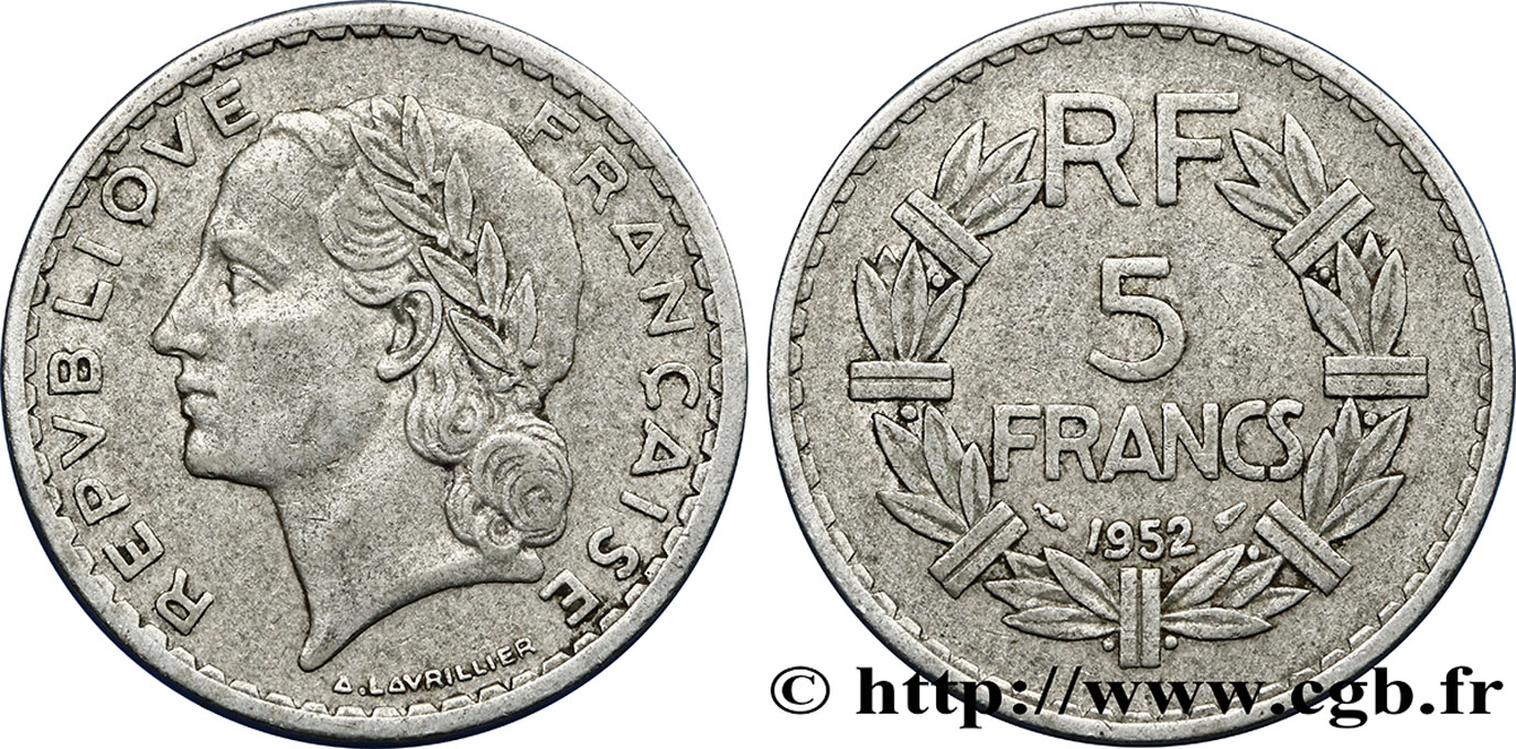5 francs Lavrillier, aluminium 1952  F.339/22 TB25 