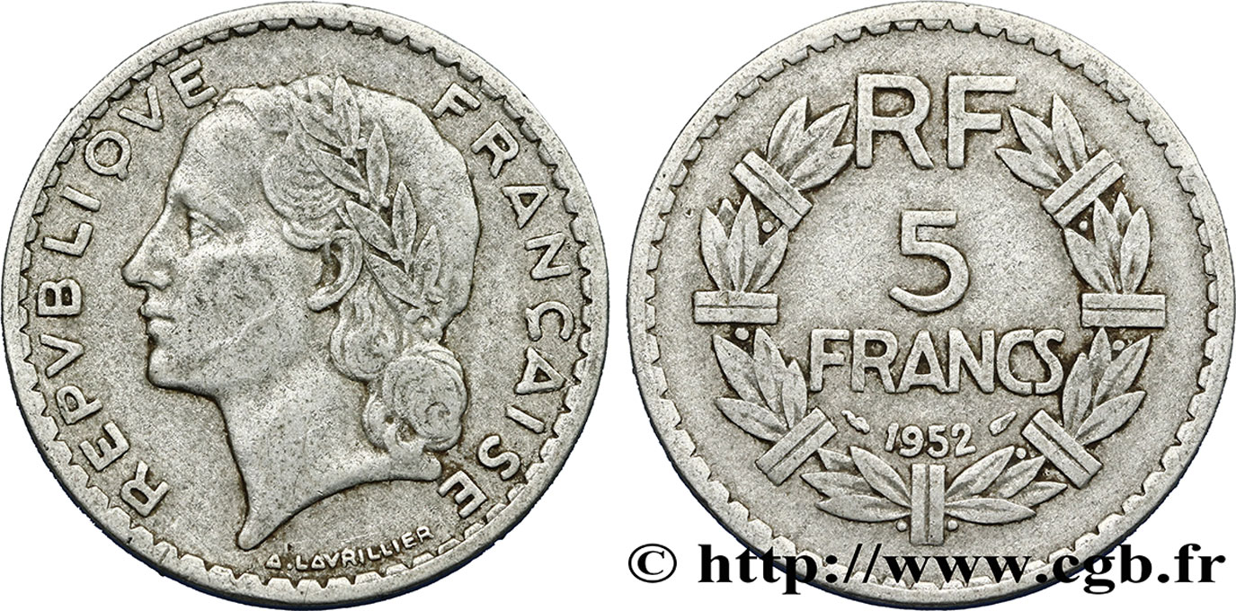 5 francs Lavrillier, aluminium 1952  F.339/22 TB25 