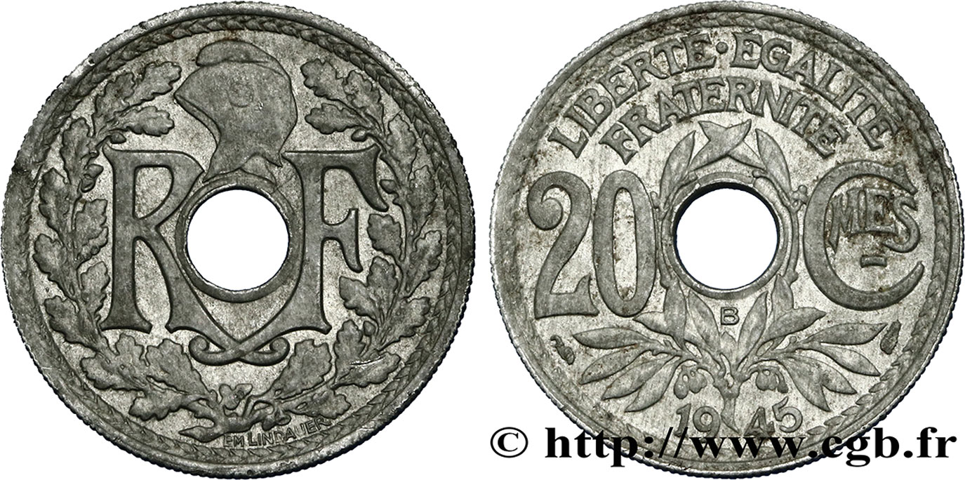 20 centimes Lindauer Zinc 1945 Beaumont-le-Roger F.155/3 TB35 