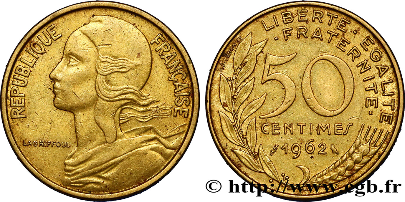 50 centimes Marianne, col à 4 plis 1962 Paris F.197/3 BC35 