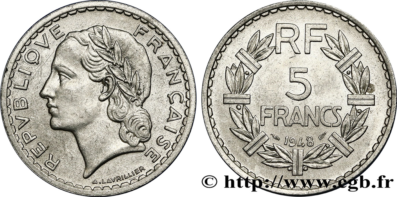 5 francs Lavrillier, aluminium 1948  F.339/13 SPL58 