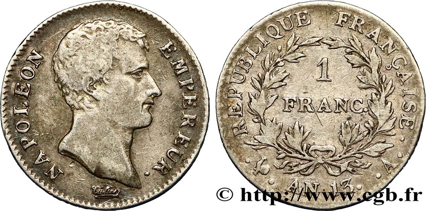 1 franc Napoléon Empereur, Calendrier révolutionnaire 1805 Paris F.201/14 MBC40 