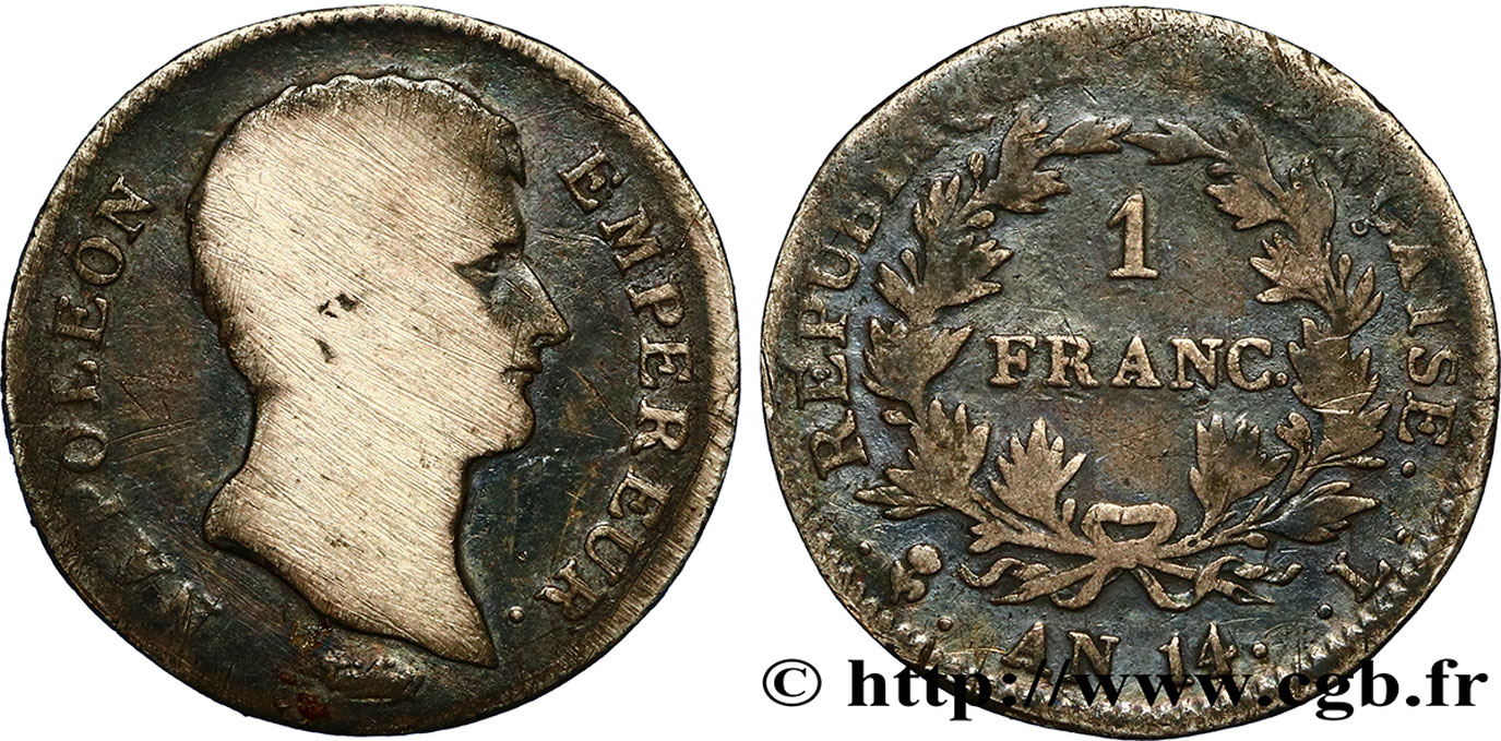 1 franc Napoléon Empereur, Calendrier révolutionnaire 1805 Bayonne F.201/35 SGE 