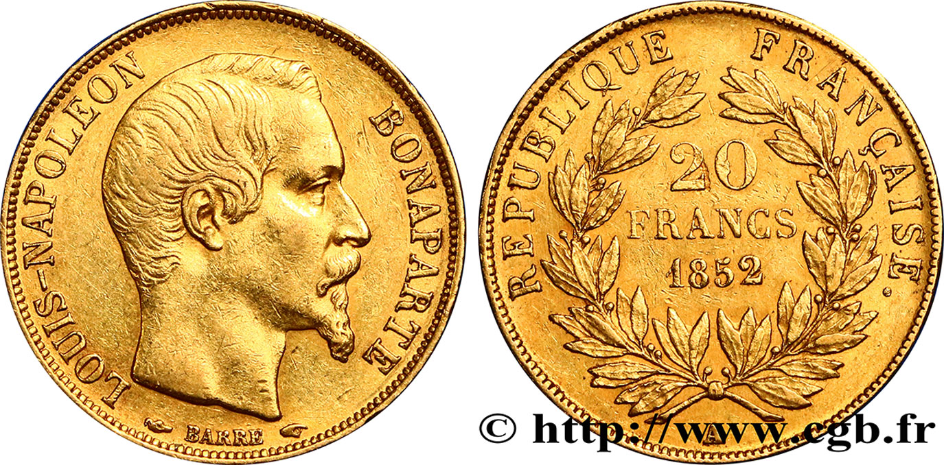 20 francs or Louis-Napoléon 1852 Paris F.530/1 MBC48 