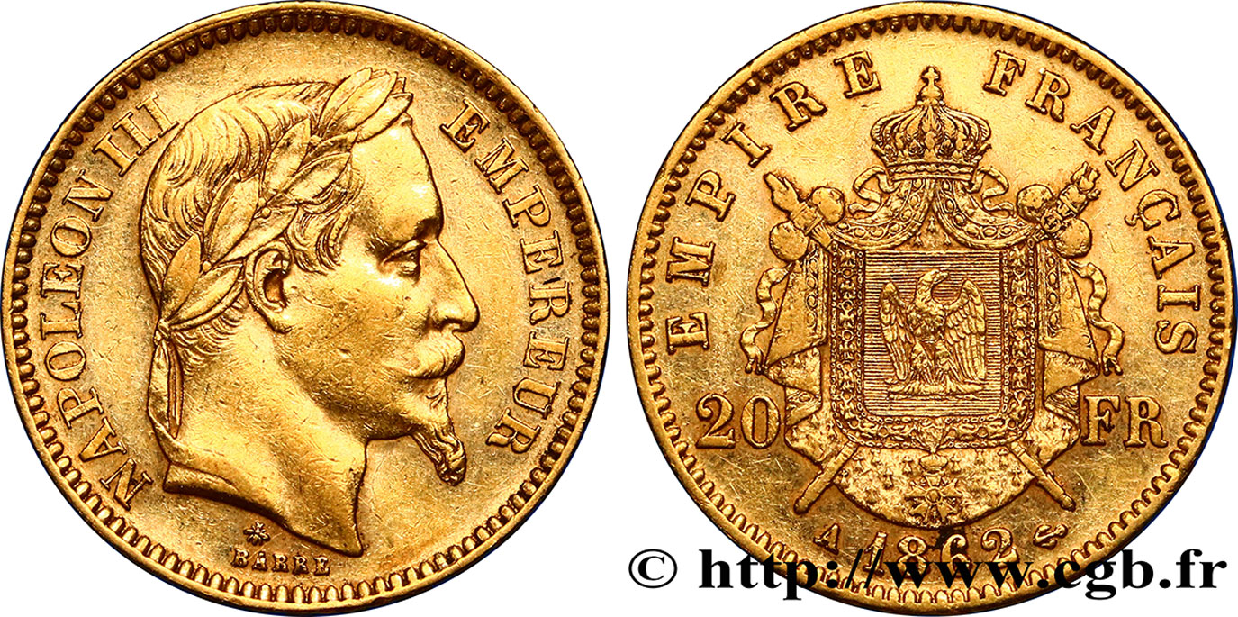20 francs or Napoléon III, tête laurée 1862 Paris F.532/3 TTB52 
