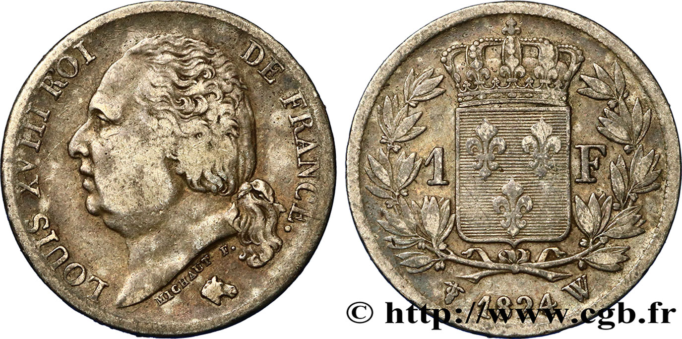 1 franc Louis XVIII 1824 Lille F.206/66 TTB40 