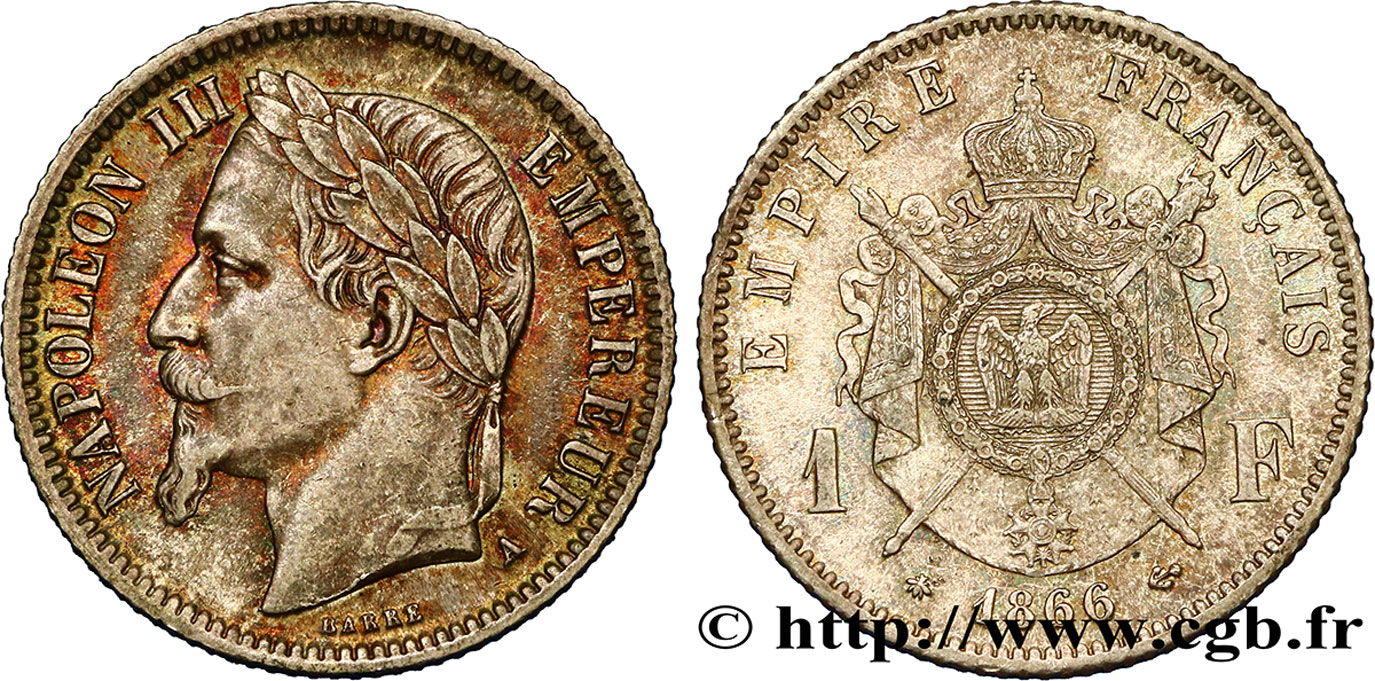 1 franc Napoléon III, tête laurée 1866 Paris F.215/3 TTB52 