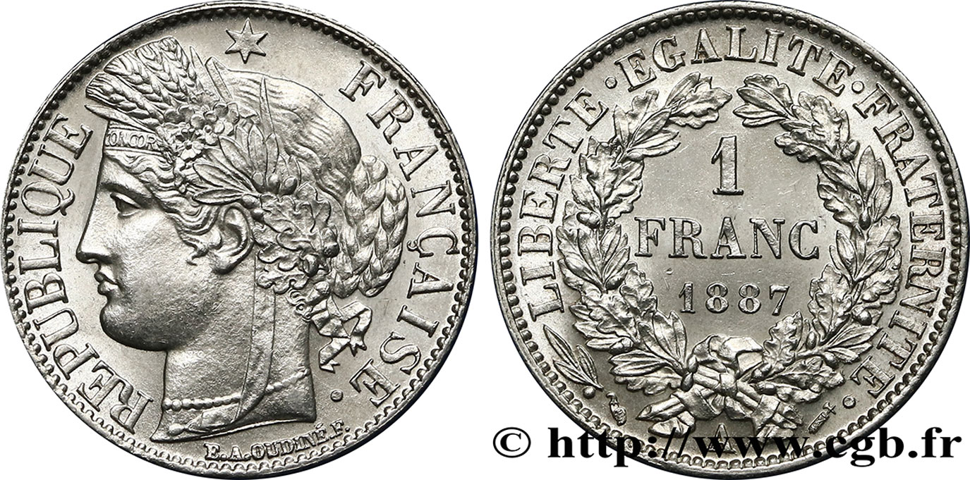 1 franc Cérès, Troisième République 1887 Paris F.216/9 SPL63 