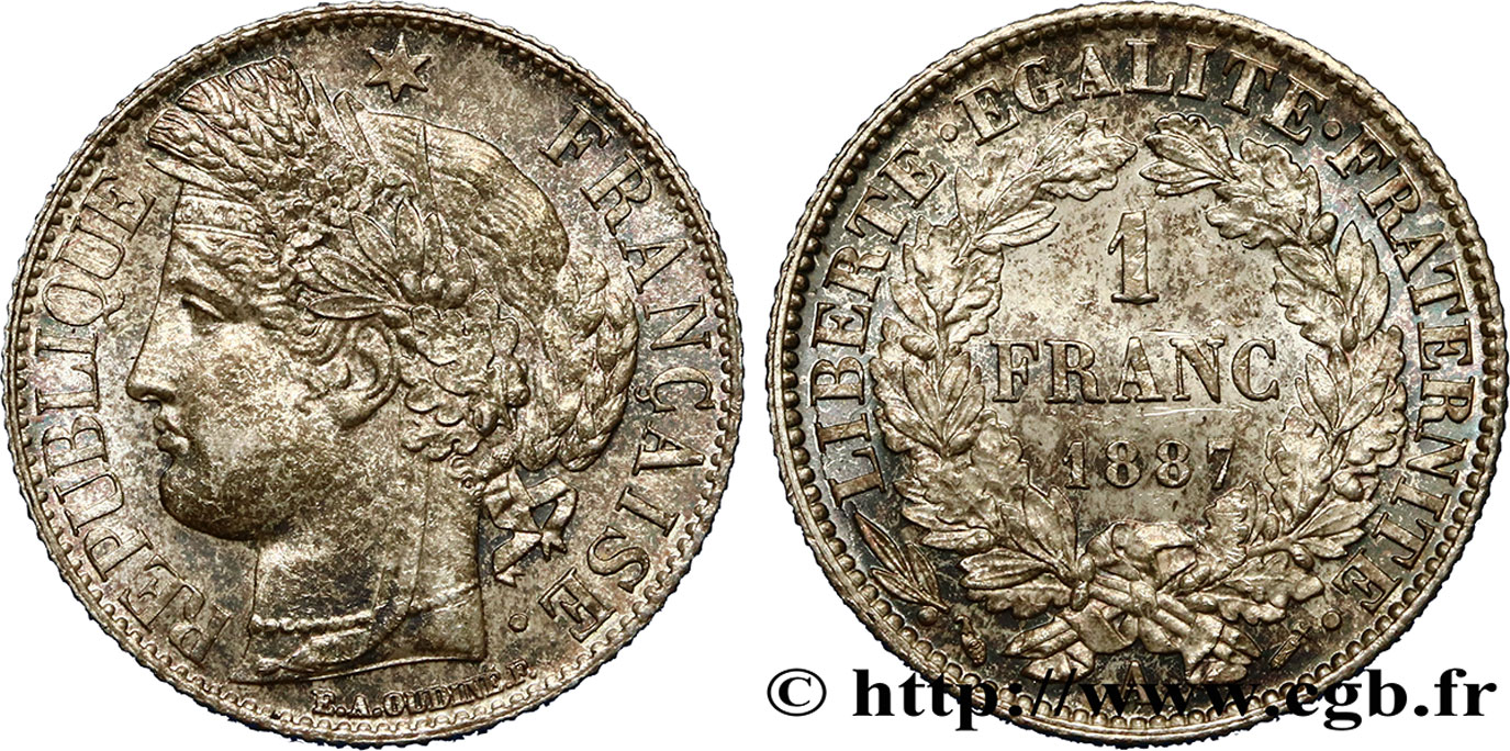 1 franc Cérès, IIIe République 1887 Paris F.216/9 SUP60 