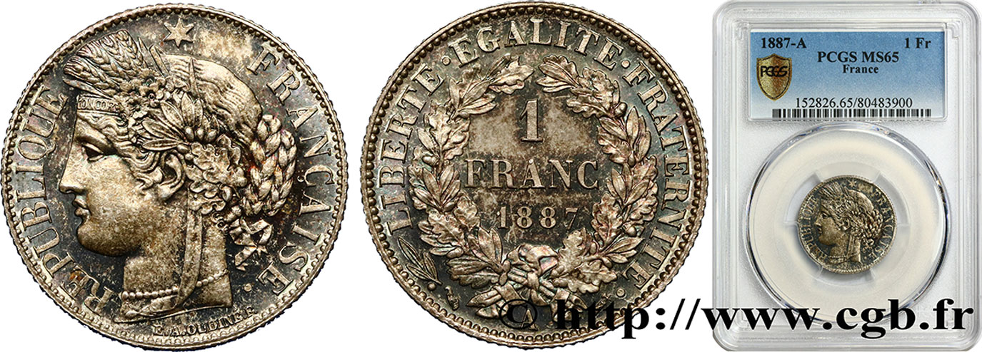 1 franc Cérès, IIIe République 1887 Paris F.216/9 FDC65 PCGS