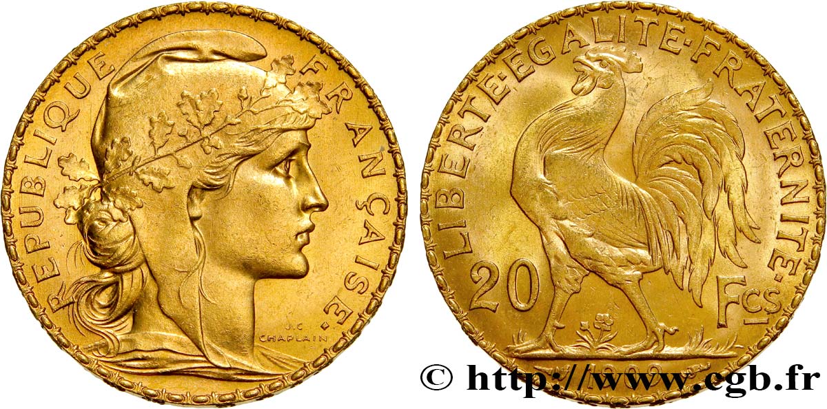 20 francs or Coq, Liberté Égalité Fraternité 1909 Paris F.535/3 SPL63 