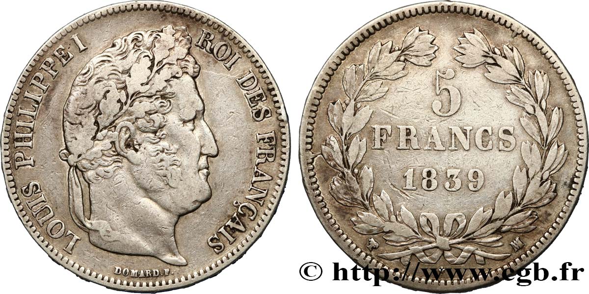 5 francs IIe type Domard 1839 Marseille F.324/81 BC30 