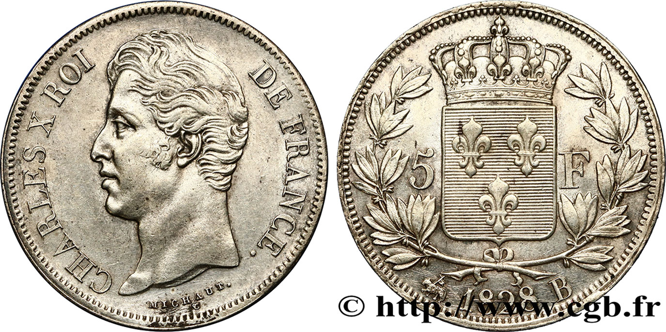 5 francs Charles X, 2e type 1828 Rouen F.311/15 SUP56 