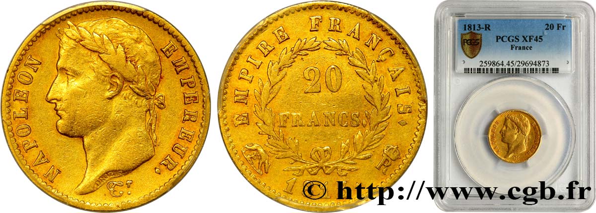 20 francs or Napoléon tête laurée, Empire français 1813 Rome F.516/35 XF45 PCGS