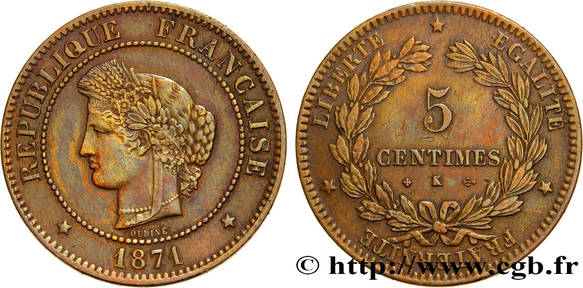 5 centimes Cérès 1871 Bordeaux F.118/3 SS52 