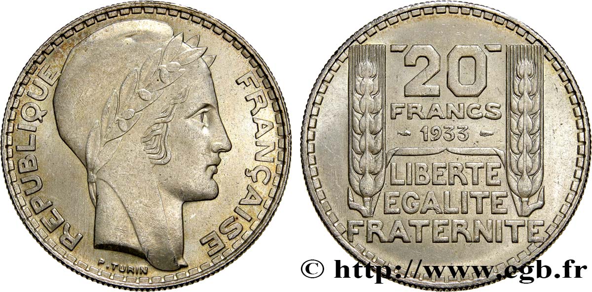 20 francs Turin, rameaux longs 1933  F.400/5 MS62 