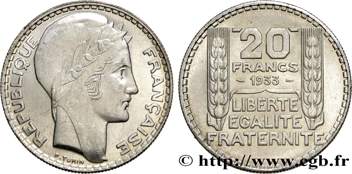 20 francs Turin, rameaux longs 1933  F.400/5 EBC62 