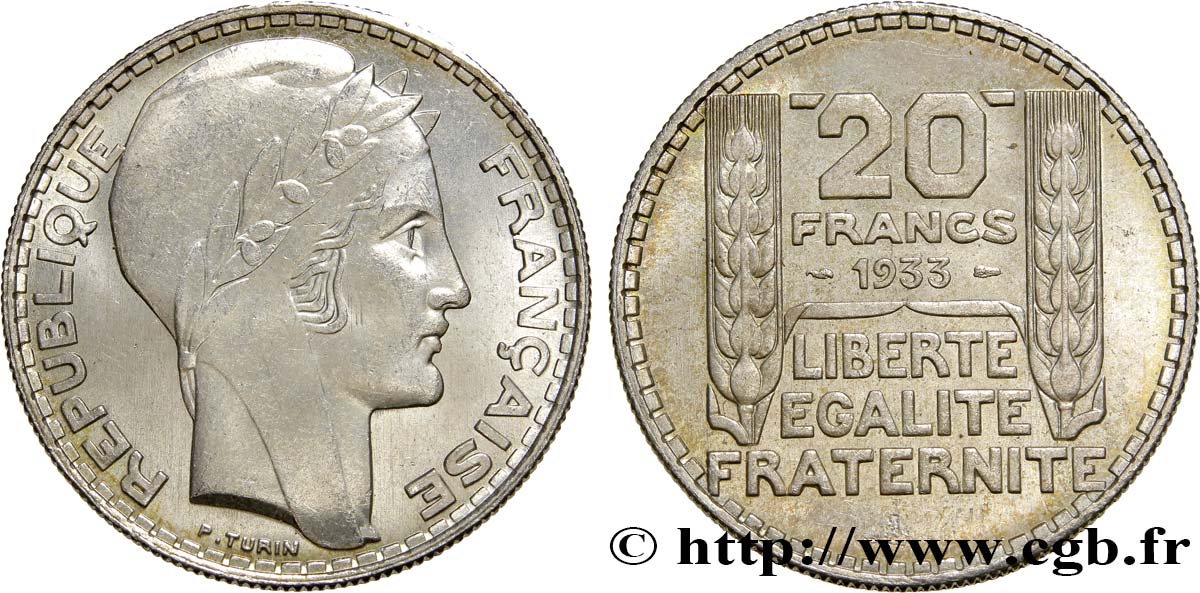 20 francs Turin, rameaux longs 1933  F.400/5 MS62 