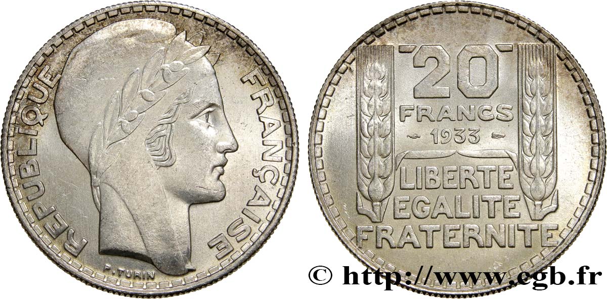 20 francs Turin, rameaux longs 1933  F.400/5 MS62 
